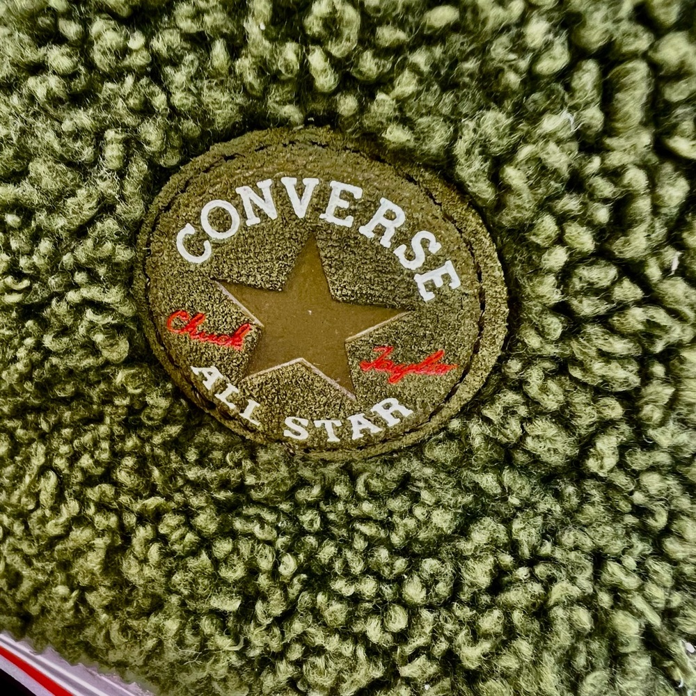 CONVERSE💯CHUCK TAYLOR ALL STAR SHERPA PLATFORM“DARK MOSS BOLD MANDARIN” SIZE 6 - Picture 7 of 13